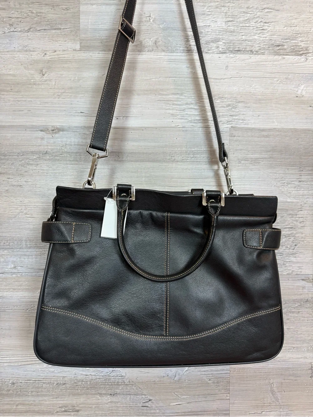 FranklinCovey Black Leather Laptop Bag Briefcase Tote Crossbody Satchel Purple